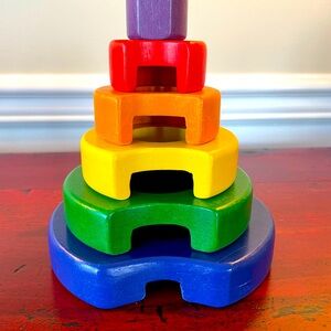 All Natural Rainbow Wooden Stacking Ring Toy for baby, toddler Learning Toys